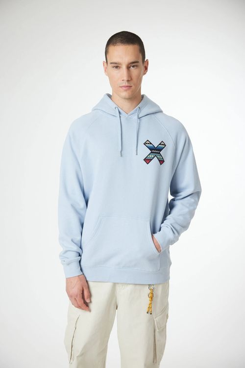 Suéter hoodie Blue Banana regular fit celeste con bordado para hombre
