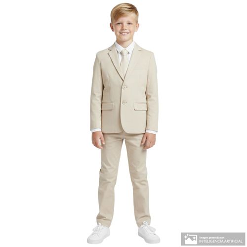 Traje formal de 5 piezas beige sólido para niño