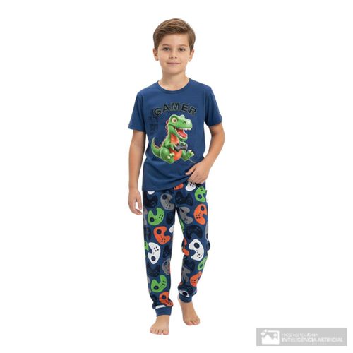 Pijama de 2 piezas multicolor con estampado gamer para niño