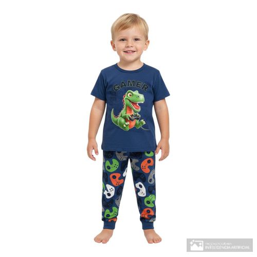 Pijama de 2 piezas multicolor con estampado gamer para niño