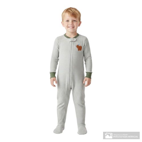 Pijama de piescitos a rayas con estampado oso para niño