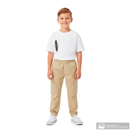 Jogger cargo beige sólido para niño
