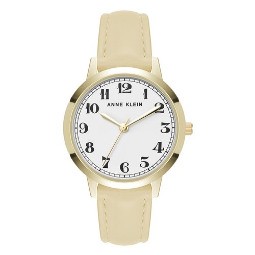 Reloj Anne Klein análogo con correa de cuero color beige para mujer