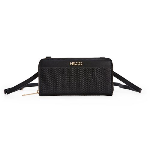 Billetera zip around H&Co color negro para mujer