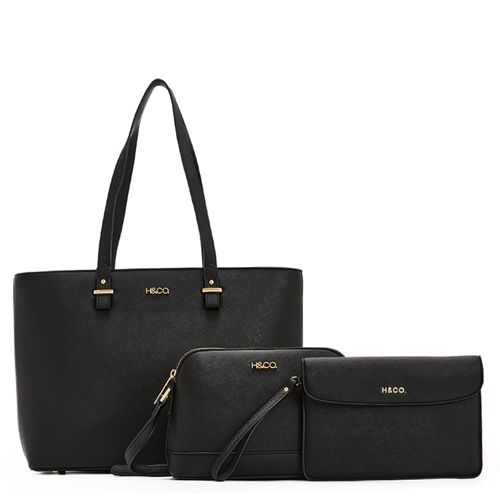 Set de cartera tote/crossbody H&Co Delia color negro para mujer