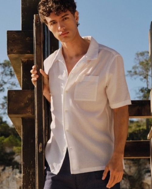 Camisa casual Sfera ivory con textura para hombre