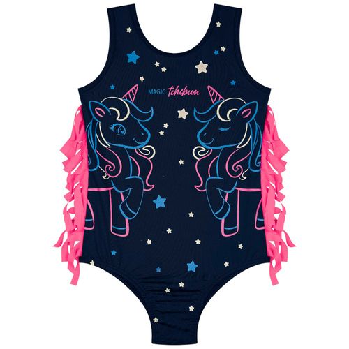 Traje de baño azul estampado para niña