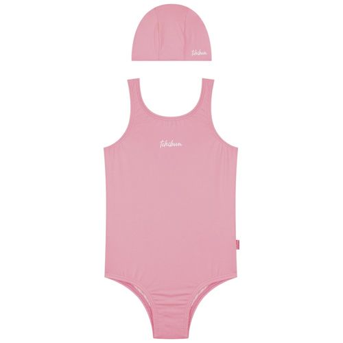 Traje de baño rosado con gorro para niña