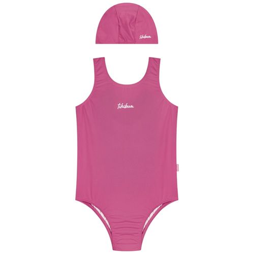 Traje de baño rosado con gorro para niña