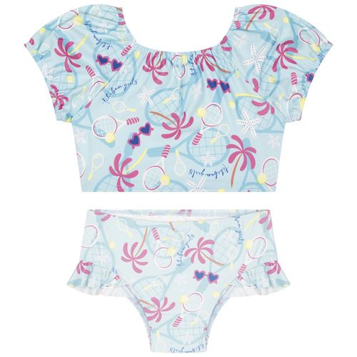 Traje de baño azul estampado para niña