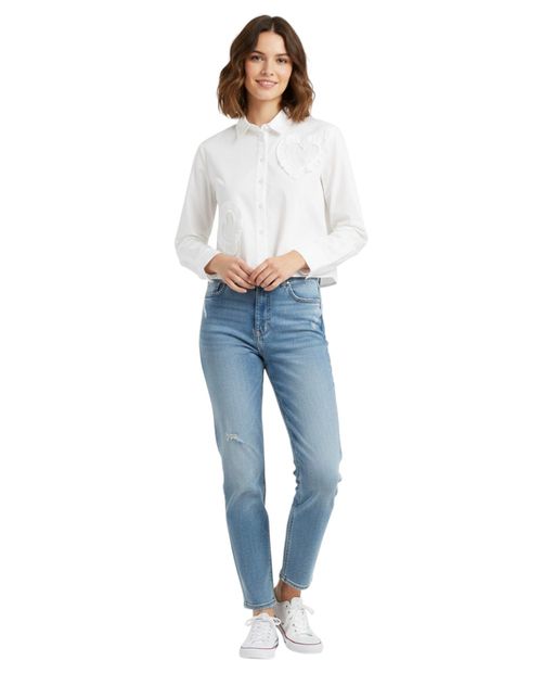 Blusa Orange camisera blanca manga larga para mujer