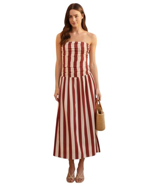 Vestido Mine maxi rayado strapless para mujer