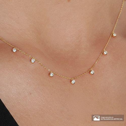 Collar con cristales de plata en baño de oro para mujer