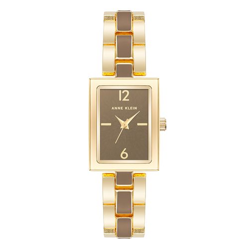Reloj Anne Klein análogo de metal en tono combinado dorado y café con esfera café para mujer
