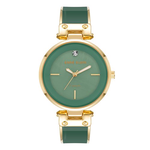 Reloj Anne Klein análogo de metal en tono combinado dorado y verde con esfera verde para mujer