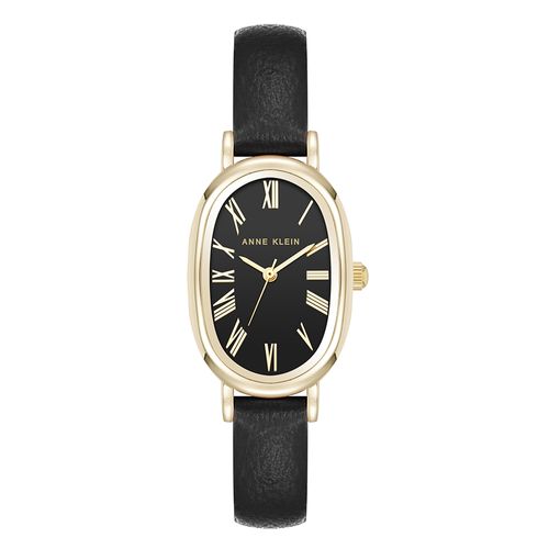 Reloj Anne Klein análogo con correa de cuero y esfera negra para mujer