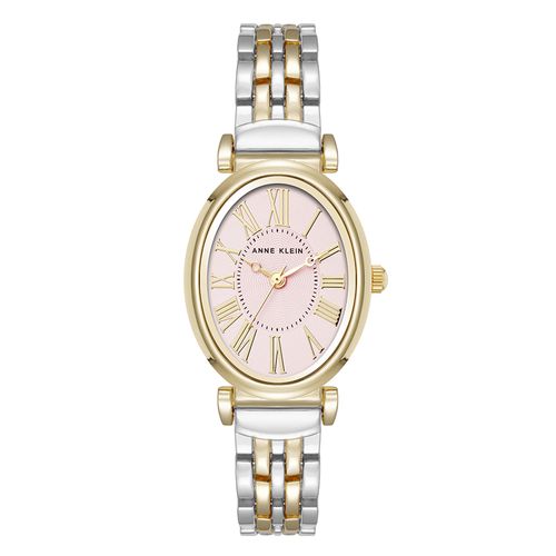 Reloj Anne Klein análogo de metal en tono combinado plateado y dorado y esfera rosada para mujer
