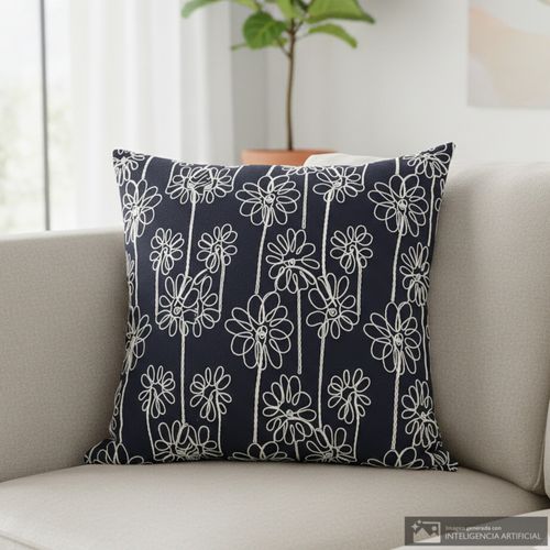 Cojín decorativo cuadrado bordado con flores 45x45 cm