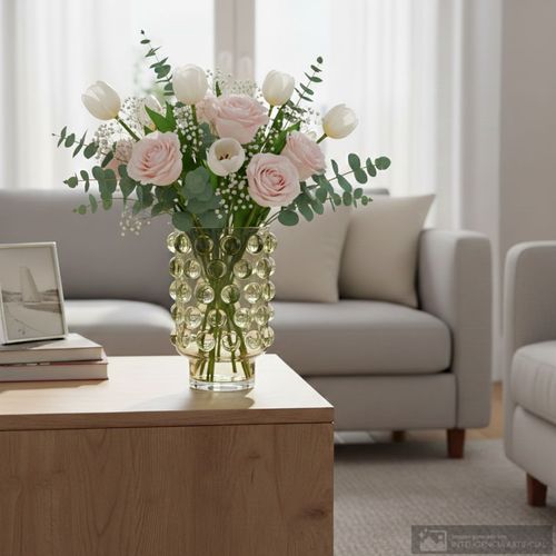 Floreros de vidrio con relieve burbujas 13x23 cm