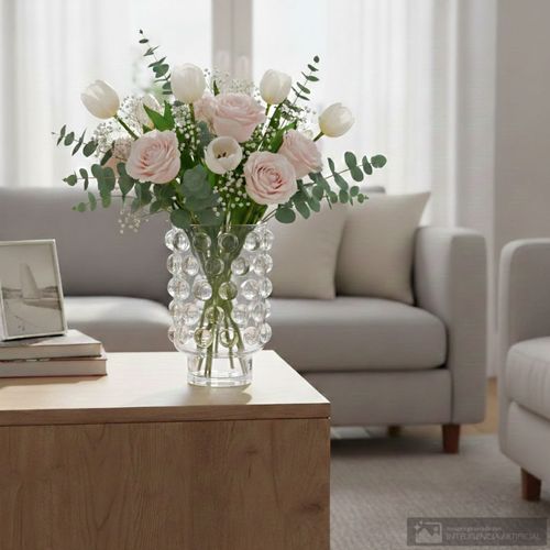 Floreros de vidrio con relieve burbujas 8.5x22 cm