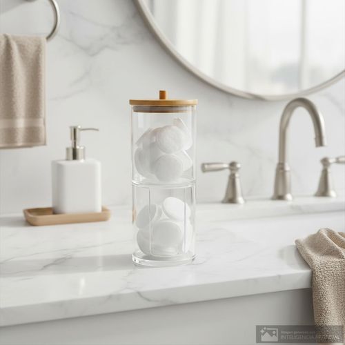 Depósito para almohadilla de algodón con tapa de bambú 7.1x18.6 cm