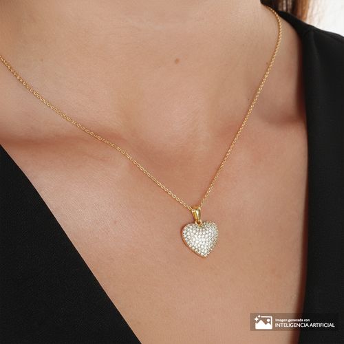 Collar de corazón de plata en baño de oro 1 mm-43.3 cm para mujer