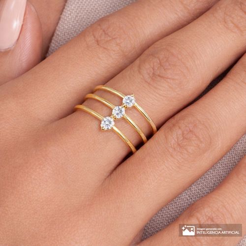 Anillo triple de plata en baño de oro para mujer