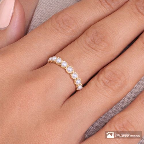 Anillo con perlas de plata en baño de oro para mujer