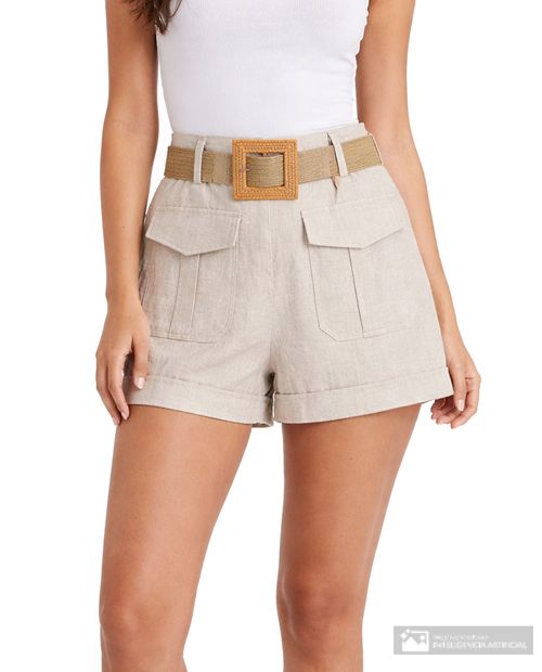 Short Sabrina casual beige de cintura alta para mujer