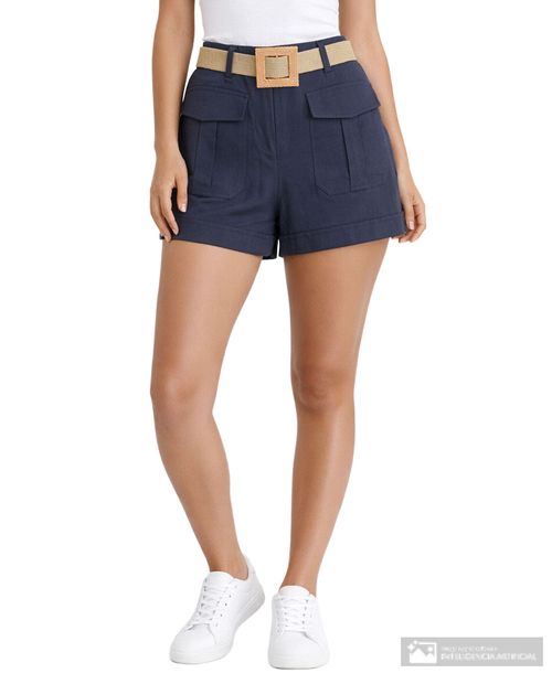 Short Sabrina casual azul de cintura alta para mujer