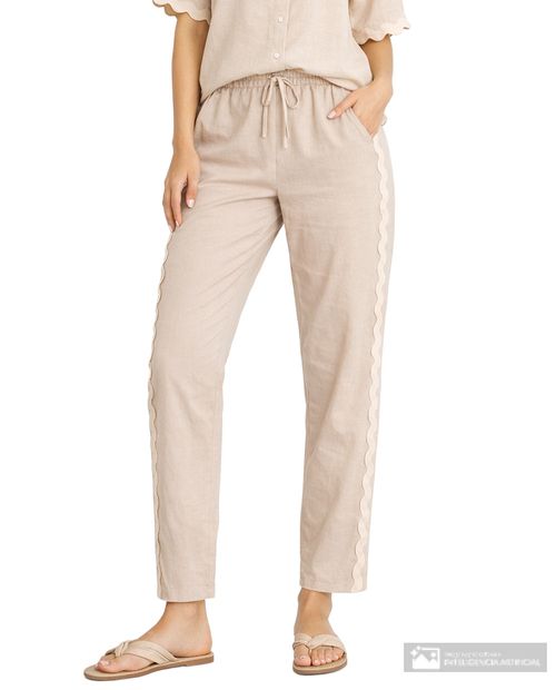 Pantalón Sabrina pull on beige de cintura alta para mujer