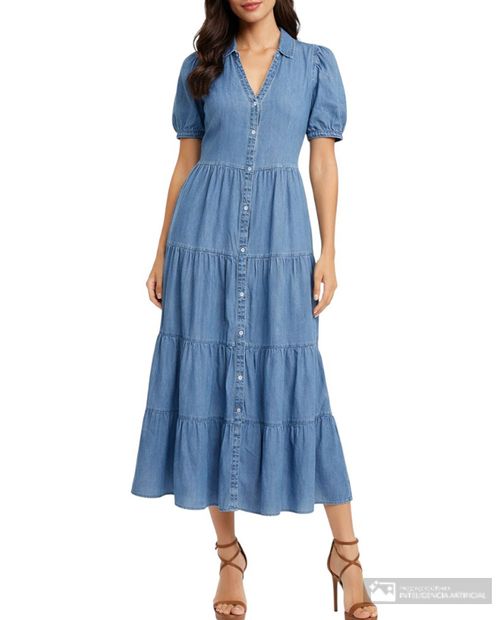 Vestido Sabrina shirt dress azul manga corta para mujer