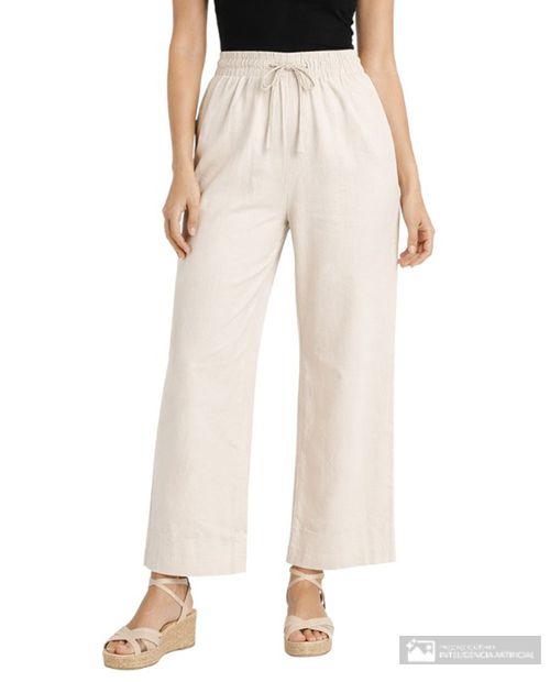 Pantalón Sabrina pull on beige de cintura alta para mujer
