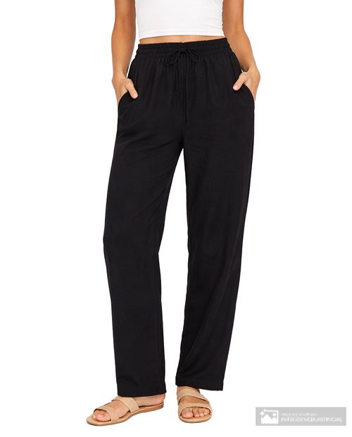 Pantalón Sabrina pull on negro de cintura alta para mujer