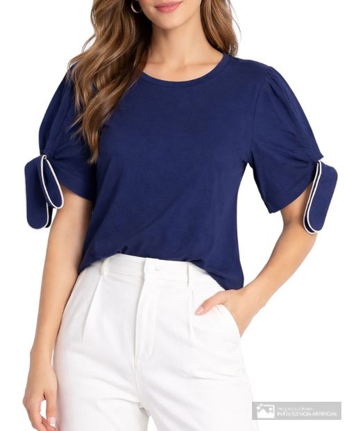 Camiseta Sabrina azul manga corta para mujer