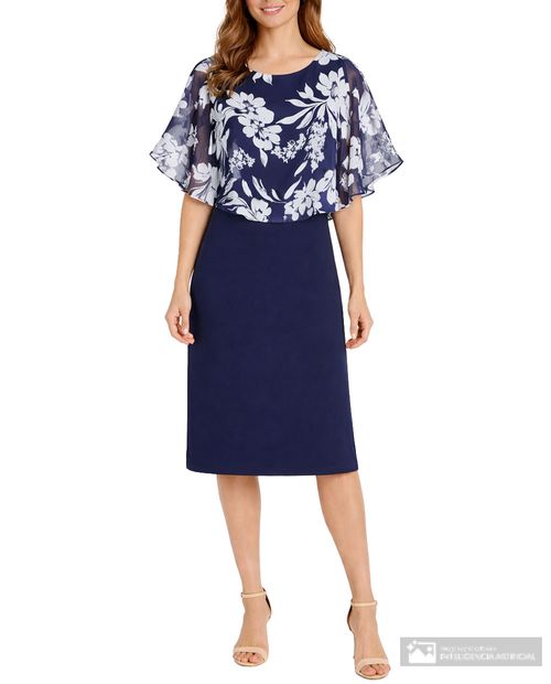 Vestido Connected Apparel formal azul manga 3/4 para mujer