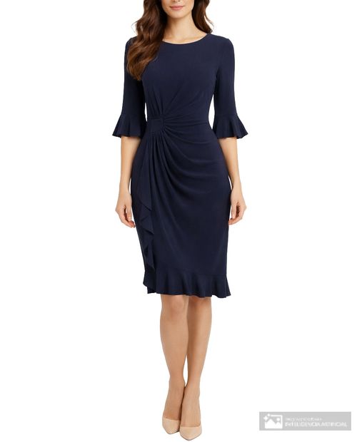 Vestido Connected Apparel formal azul manga 3/4 para mujer