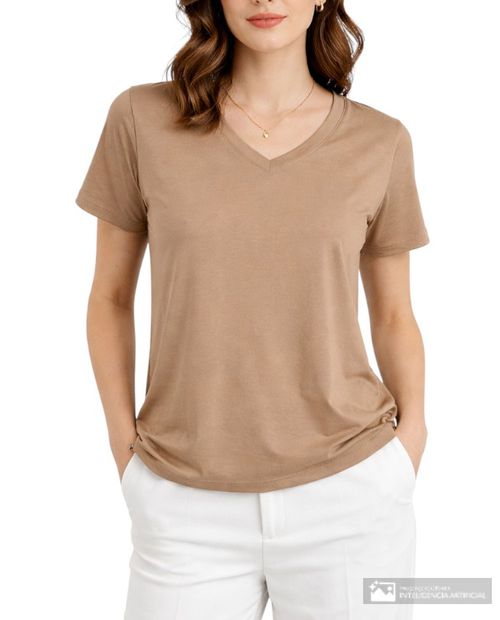 Camiseta Nicolle café manga corta para mujer