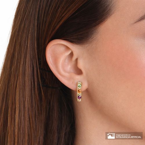 Argollas con piedras de colores de plata en baño de oro para mujer