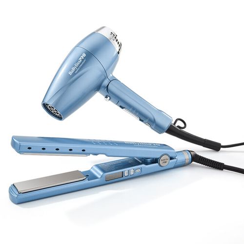 Secador iónico plegable compacto BaBylissPRO Nano Titanium LE y plancha iónica digital de 1,25"