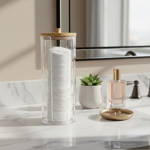 Depósito organizador con tapa de bambú 18x7 cm