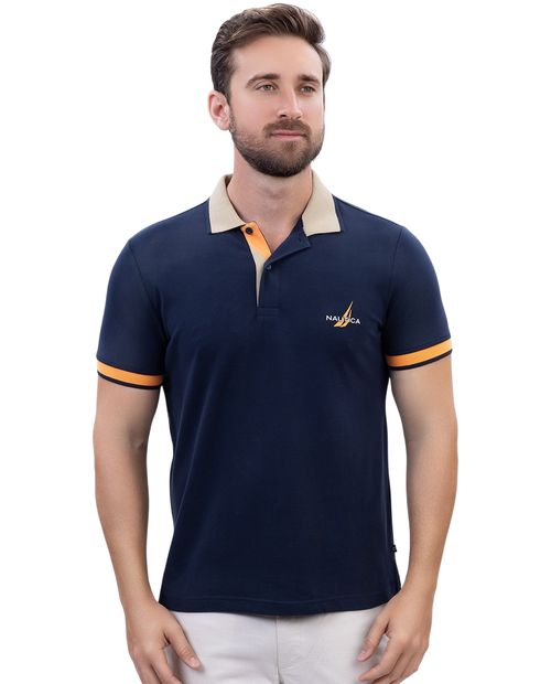 Camisa polo Nautica azul navy sólida para hombre