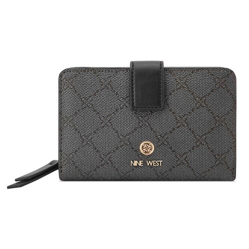 Billetera flap Nine West Lockup color gris para mujer