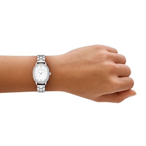 Set de 2 pulseras + 2 llaveros de listón + 1 reloj Skechers análogo de metal plateado para mujer