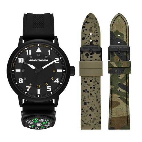 Reloj Skechers análogo con correa de silicón negro + 2 correas de silicón para hombre