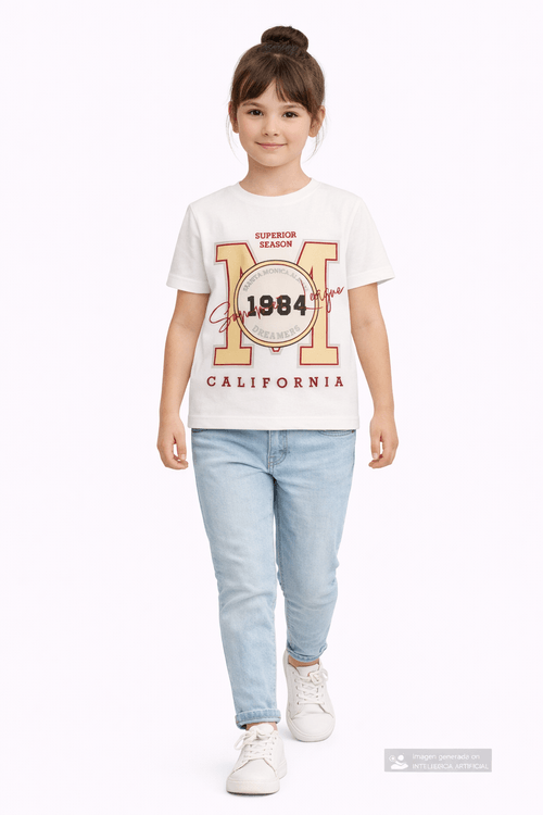 Camiseta blanca estampada para niña
