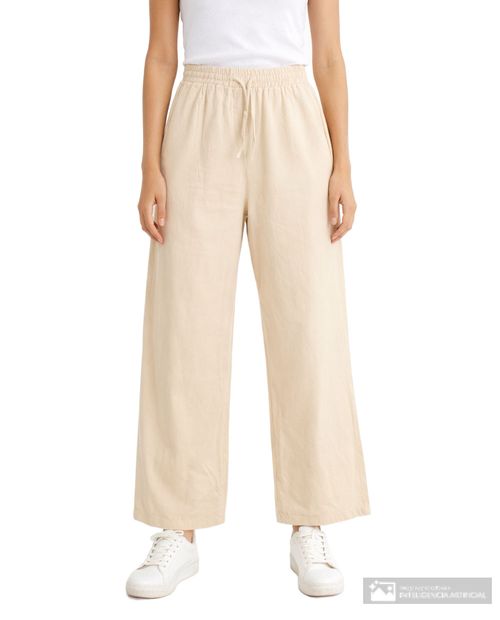 Pantalón Unexpected pull on beige de cintura alta para mujer