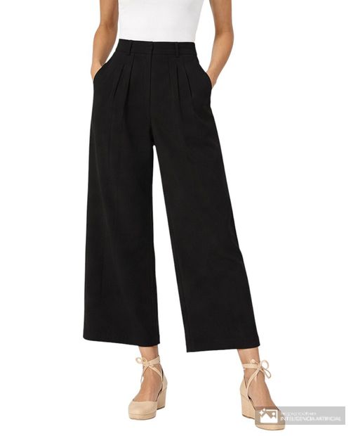 Pantalón Nicolle wide leg negro de cintura alta para mujer