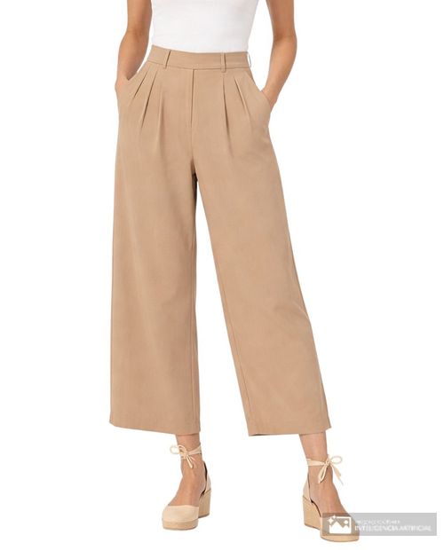 Pantalón Nicolle wide leg beige de cintura alta para mujer