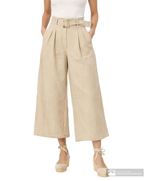 Pantalón Nicolle wide leg beige de cintura alta para mujer